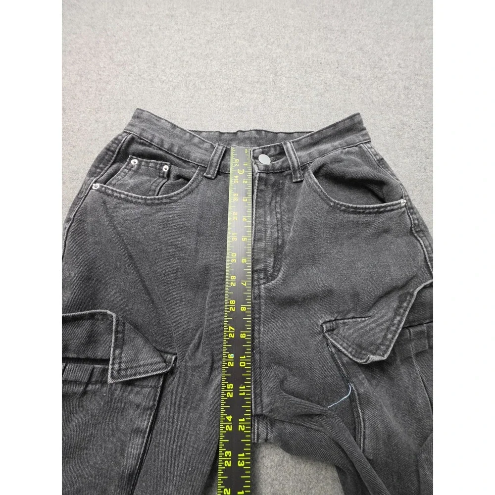 Aelfric Eden Baggy Jeans Women 26 Black Denim Utility Pocket Wide Leg Streetwear